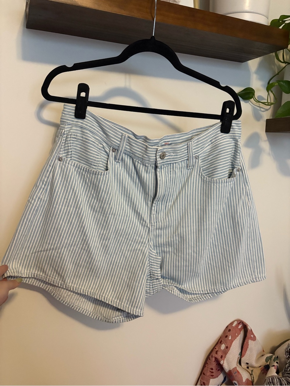 Old Navy Light Blue and White Pinstripe Denim Shorts
